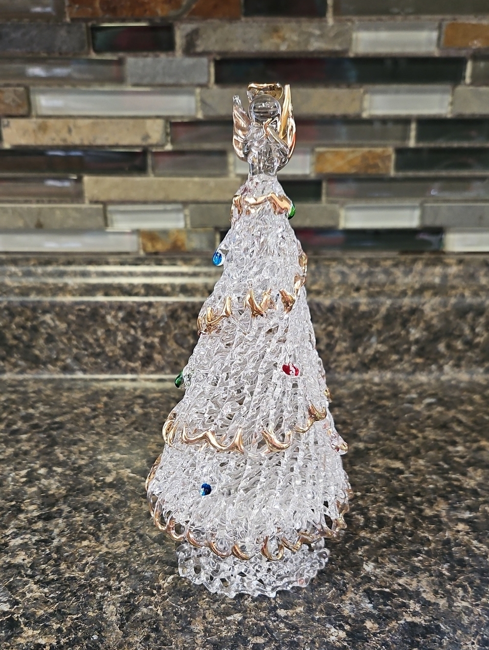 Handblown Glass Christmas Tree With Angel On Top